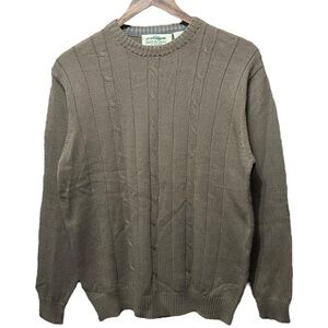 vintage 90s 2000s blank brown crewneck vertical striped cable knit boho sweater